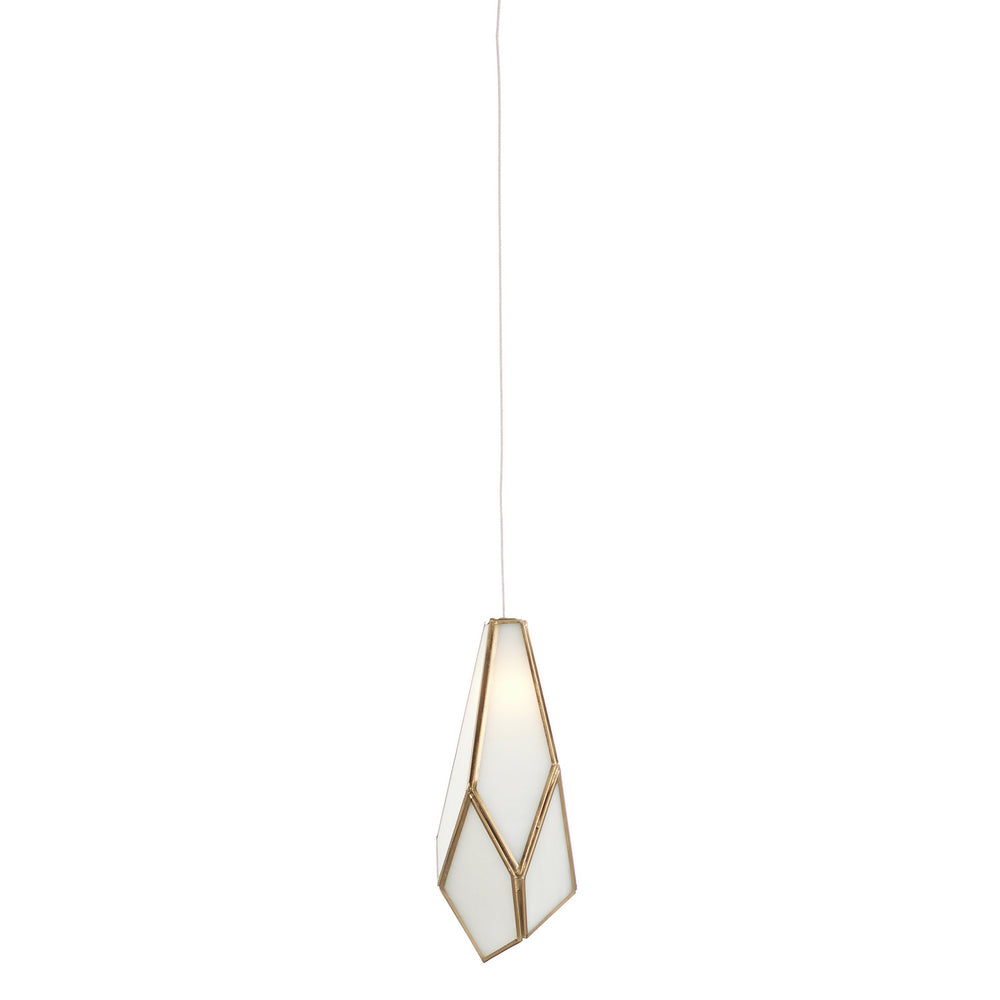 Currey and Company - One Light Pendant - Glace Collection - White/Antique Brass- Union Lighting Luminaires Decor