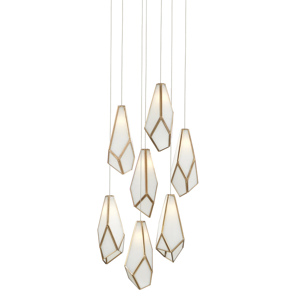 Currey and Company - Seven Light Pendant - Glace Collection - White/Antique Brass- Union Lighting Luminaires Decor