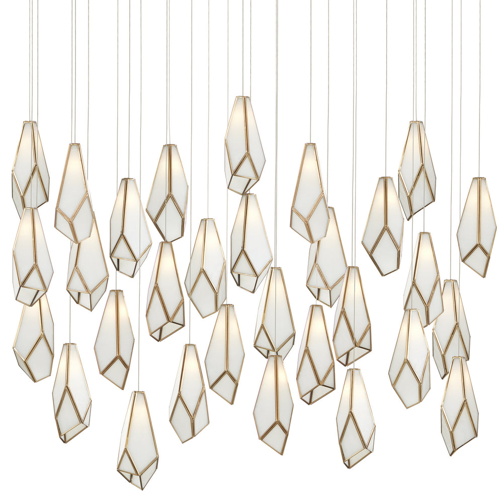 Currey and Company - 30 Light Pendant - Glace Collection - White/Antique Brass- Union Lighting Luminaires Decor