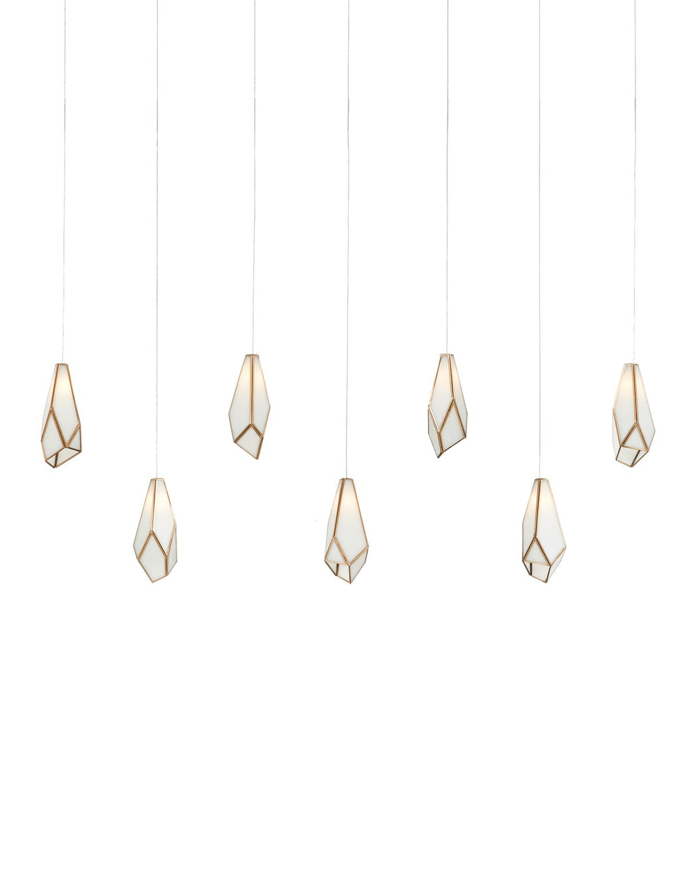 Currey and Company - Seven Light Pendant - Glace Collection - White/Antique Brass- Union Lighting Luminaires Decor