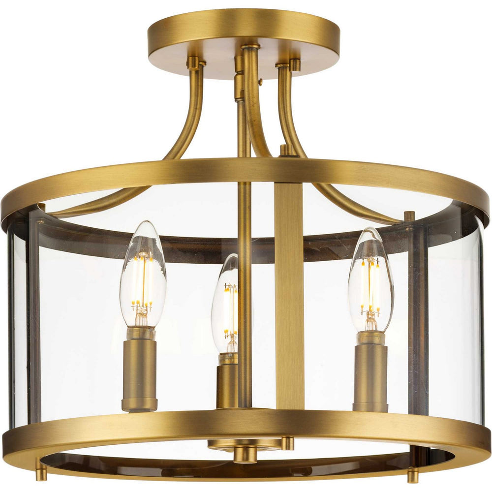 Progress Canada - Three Light Semi Flush Mount - Gilliam - Vintage Brass- Union Lighting Luminaires Decor