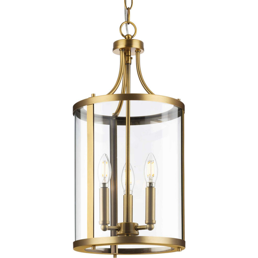 Progress Canada - Three Light Hall & Foyer Light - Gilliam - Vintage Brass- Union Lighting Luminaires Decor