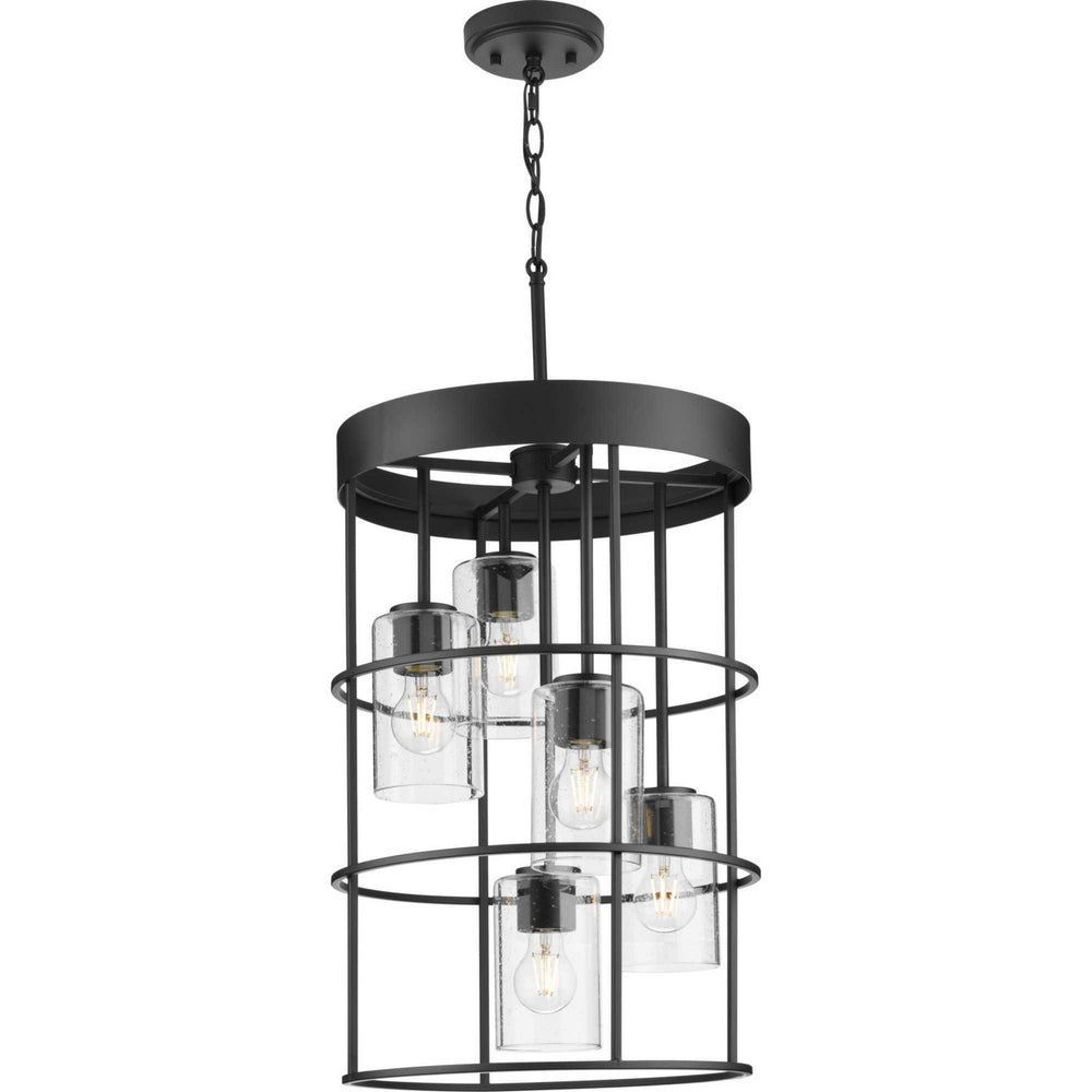 Progress Canada - Five Light Hall & Foyer Light - Burgess - Matte Black- Union Lighting Luminaires Decor