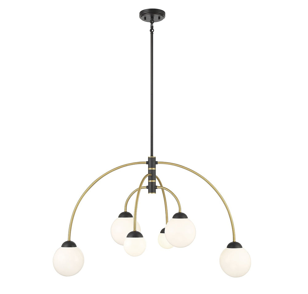 Meridian - Six Light Chandelier - Matte Black with Natural Brass- Union Lighting Luminaires Decor