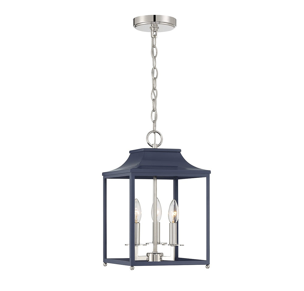 Meridian - Three Light Pendant - Navy Blue with Polished Nickel- Union Lighting Luminaires Decor