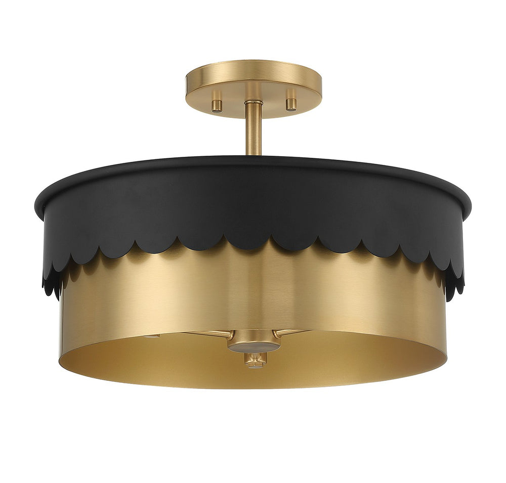 Meridian - Three Light Semi-Flush Mount - Matte Black and Natural Brass- Union Lighting Luminaires Decor