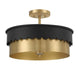 Meridian - Three Light Semi-Flush Mount - Matte Black and Natural Brass- Union Lighting Luminaires Decor