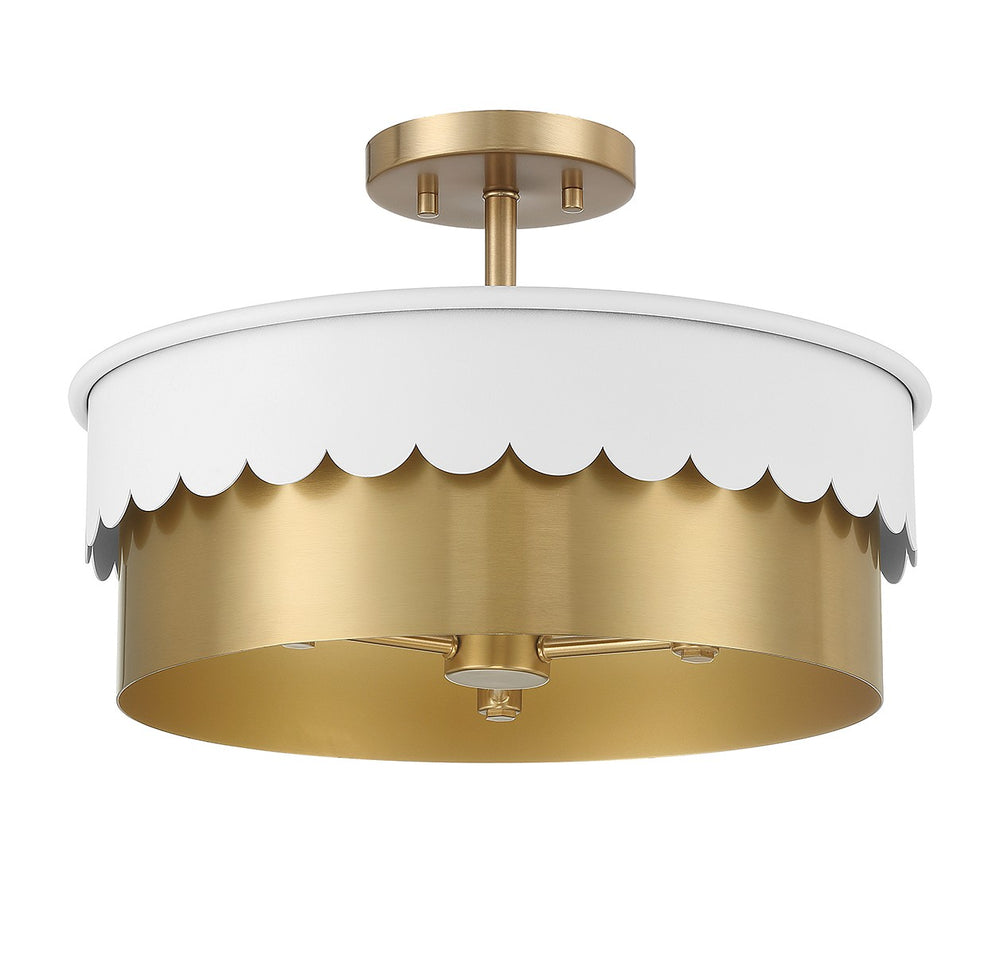 Meridian - Three Light Semi-Flush Mount - White and Natural Brass- Union Lighting Luminaires Decor