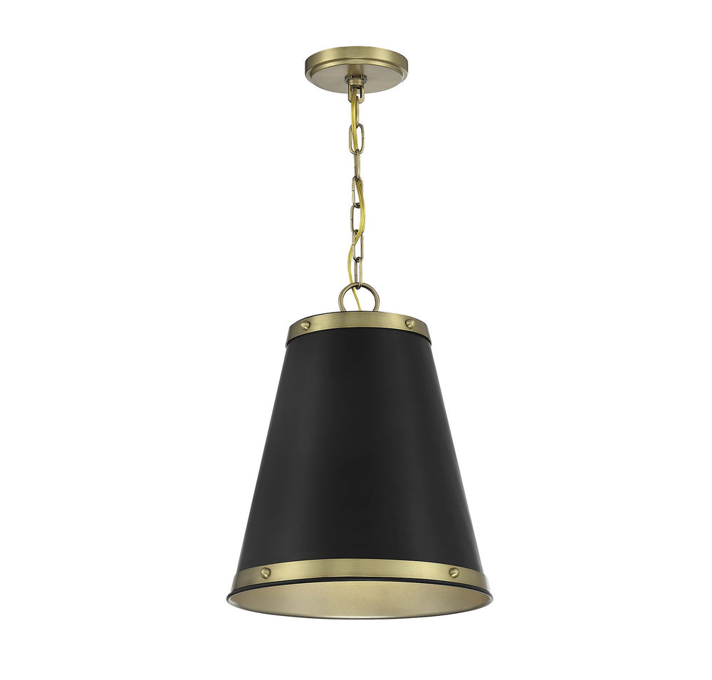 Meridian - One Light Pendant - Matte Black with Natural Brass- Union Lighting Luminaires Decor