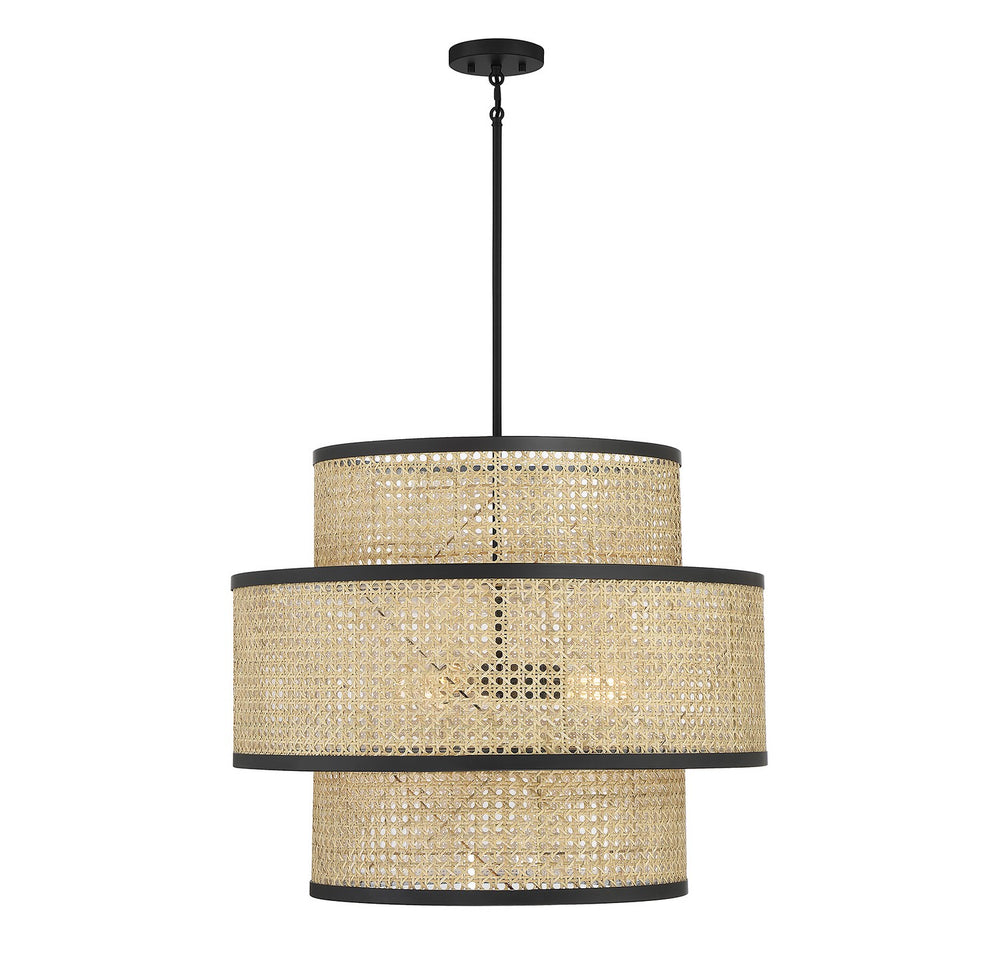 Meridian - Three Light Pendant - Natural Cane with Matte Black- Union Lighting Luminaires Decor