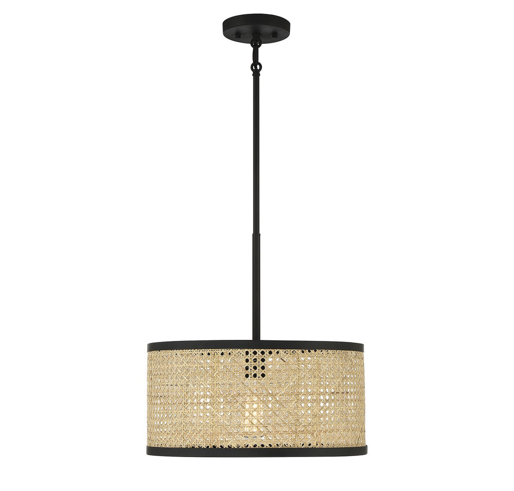 Meridian - One Light Pendant - Natural Cane with Matte Black- Union Lighting Luminaires Decor