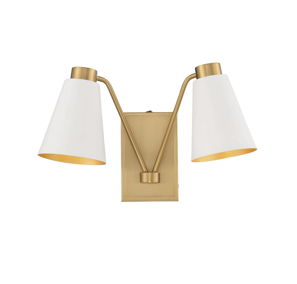 Meridian - Two Light Wall Sconce - White with Natural Brass- Union Lighting Luminaires Decor