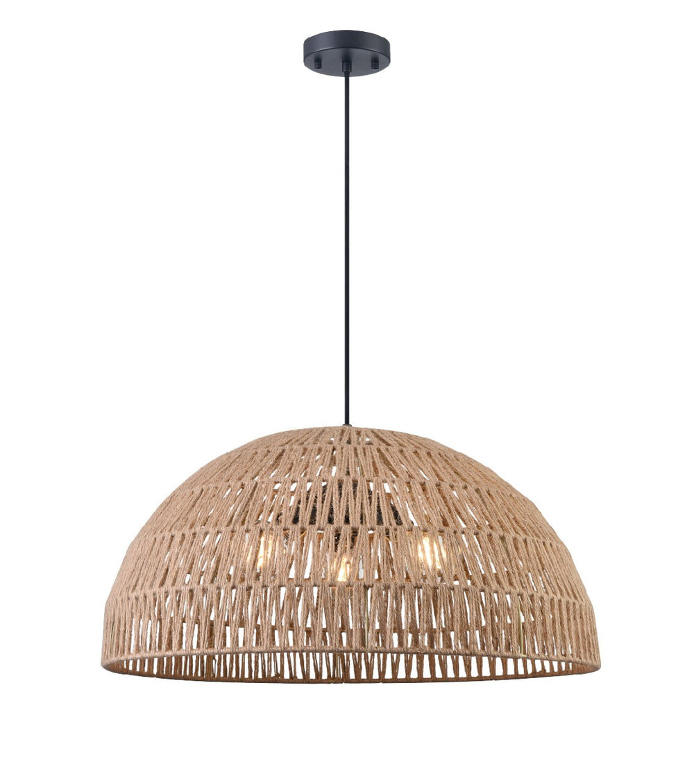 DVI Canada - Three Light Pendant - Lac Du Bonnet - Black w/Tan Yarn Shade- Union Lighting Luminaires Decor