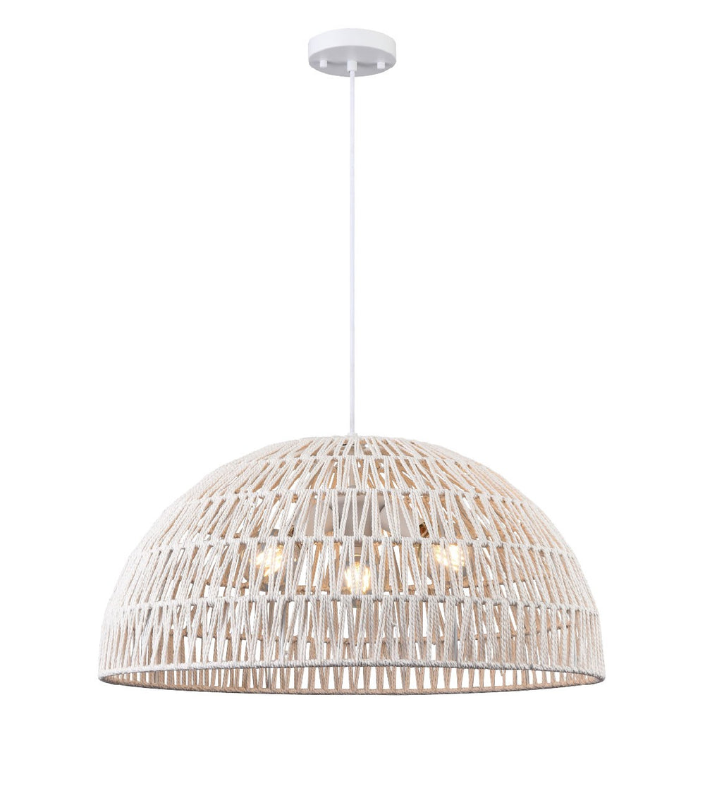 DVI Canada - Three Light Pendant - Lac Du Bonnet - Matte White w/White Yarn Shade- Union Lighting Luminaires Decor