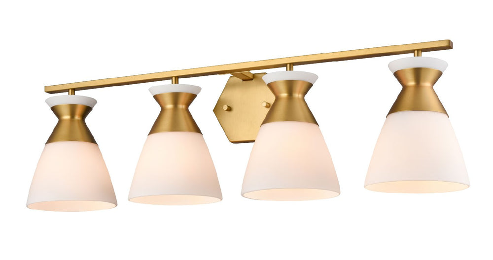 DVI Canada - Four Light Vanity - Sunnybrook - Brass w/Half Opal Glass- Union Lighting Luminaires Decor
