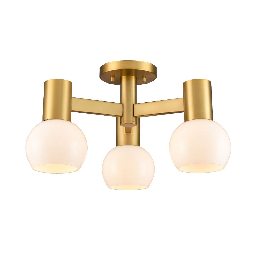 DVI Canada - Three Light Semi-Flush Mount - Lillooet - Brass w/True Opal Glass- Union Lighting Luminaires Decor