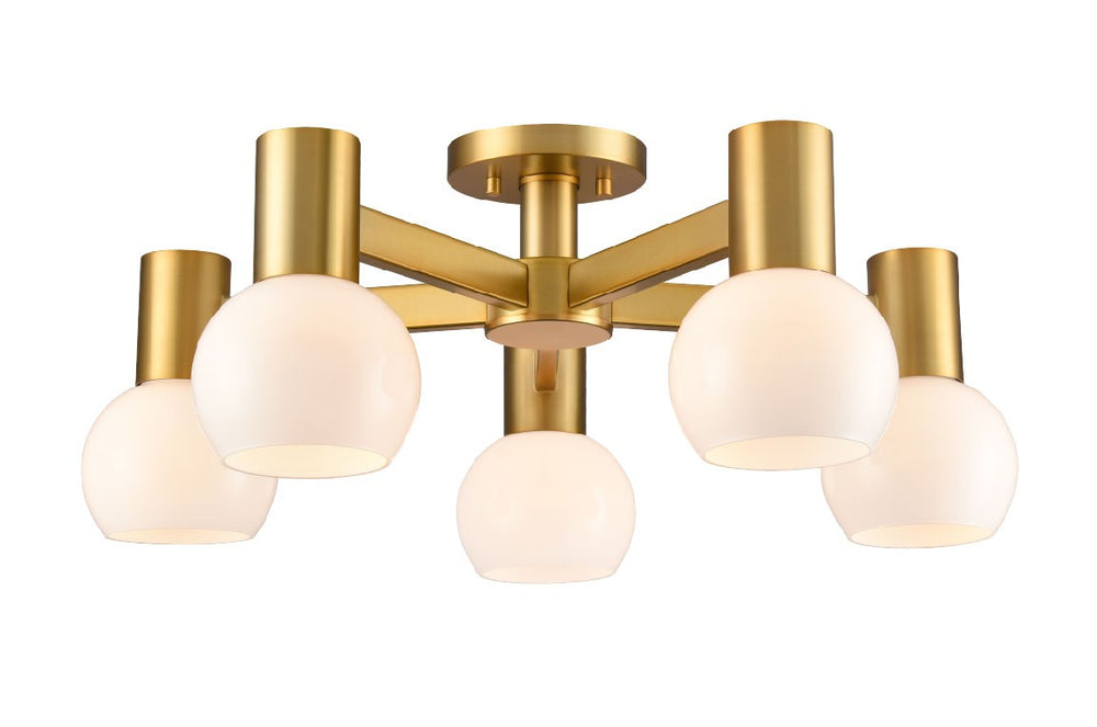 DVI Canada - Five Light Semi-Flush Mount - Lillooet - Brass w/True Opal Glass- Union Lighting Luminaires Decor