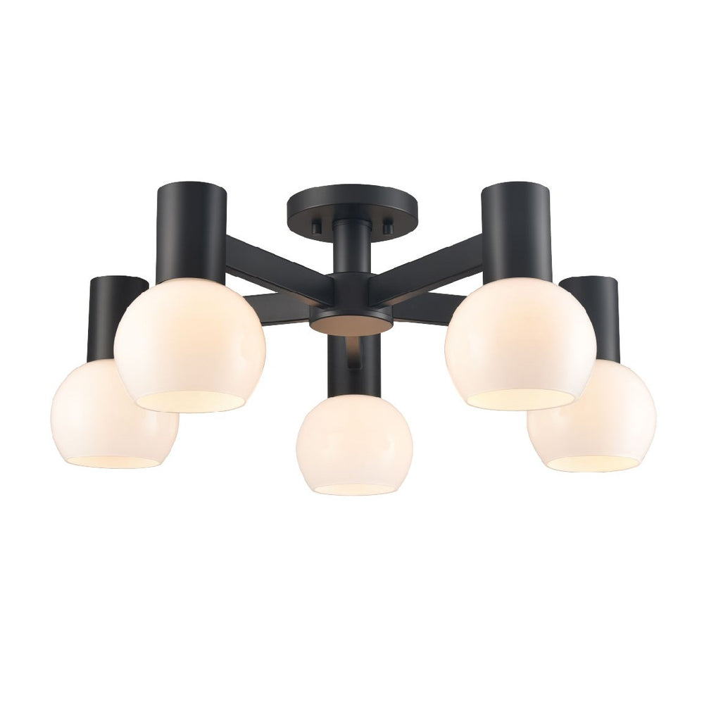 DVI Canada - Five Light Semi-Flush Mount - Lillooet - Ebony w/True Opal Glass- Union Lighting Luminaires Decor