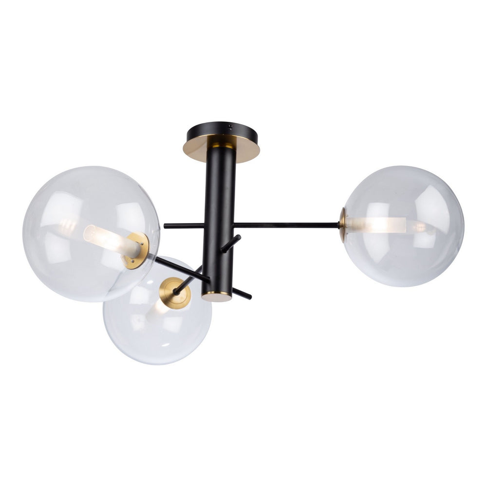 Artcraft Canada - Three Light Semi-Flush Mount - Aurelia - Matte Black & Brass- Union Lighting Luminaires Decor