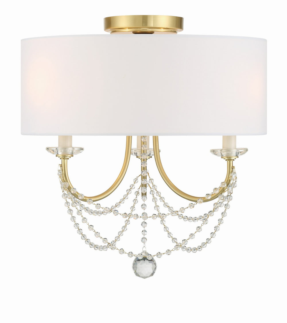 Crystorama - Three Light Semi Flush Mount - Delilah - Aged Brass- Union Lighting Luminaires Decor