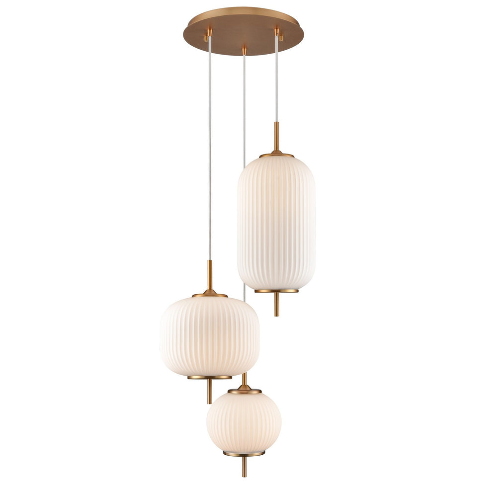 DVI Canada - Three Light Pendant - Mount Pearl - Brass with Ribbed Opal Glass- Union Lighting Luminaires Decor