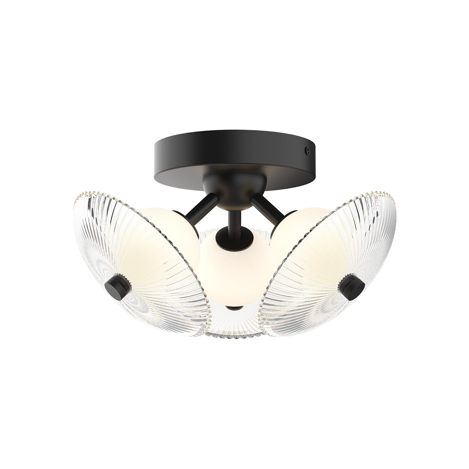 Alora Canada - LED Flush Mount - Hera - Matte Black/Clear Ribbed Glass- Union Lighting Luminaires Decor