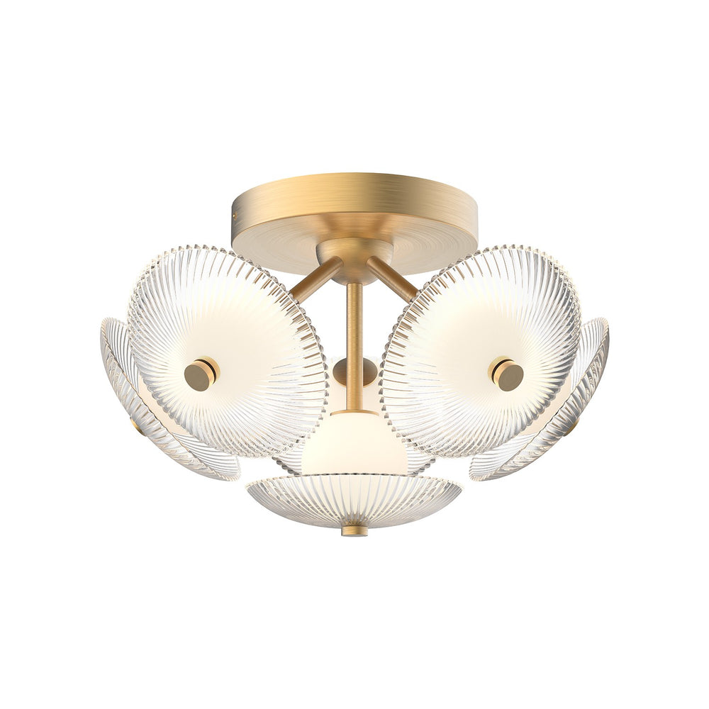 Alora Canada - LED Flush Mount - Hera - Brushed Gold/Clear Ribbed Glass- Union Lighting Luminaires Decor