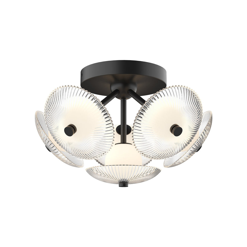 Alora Canada - LED Flush Mount - Hera - Matte Black/Clear Ribbed Glass- Union Lighting Luminaires Decor