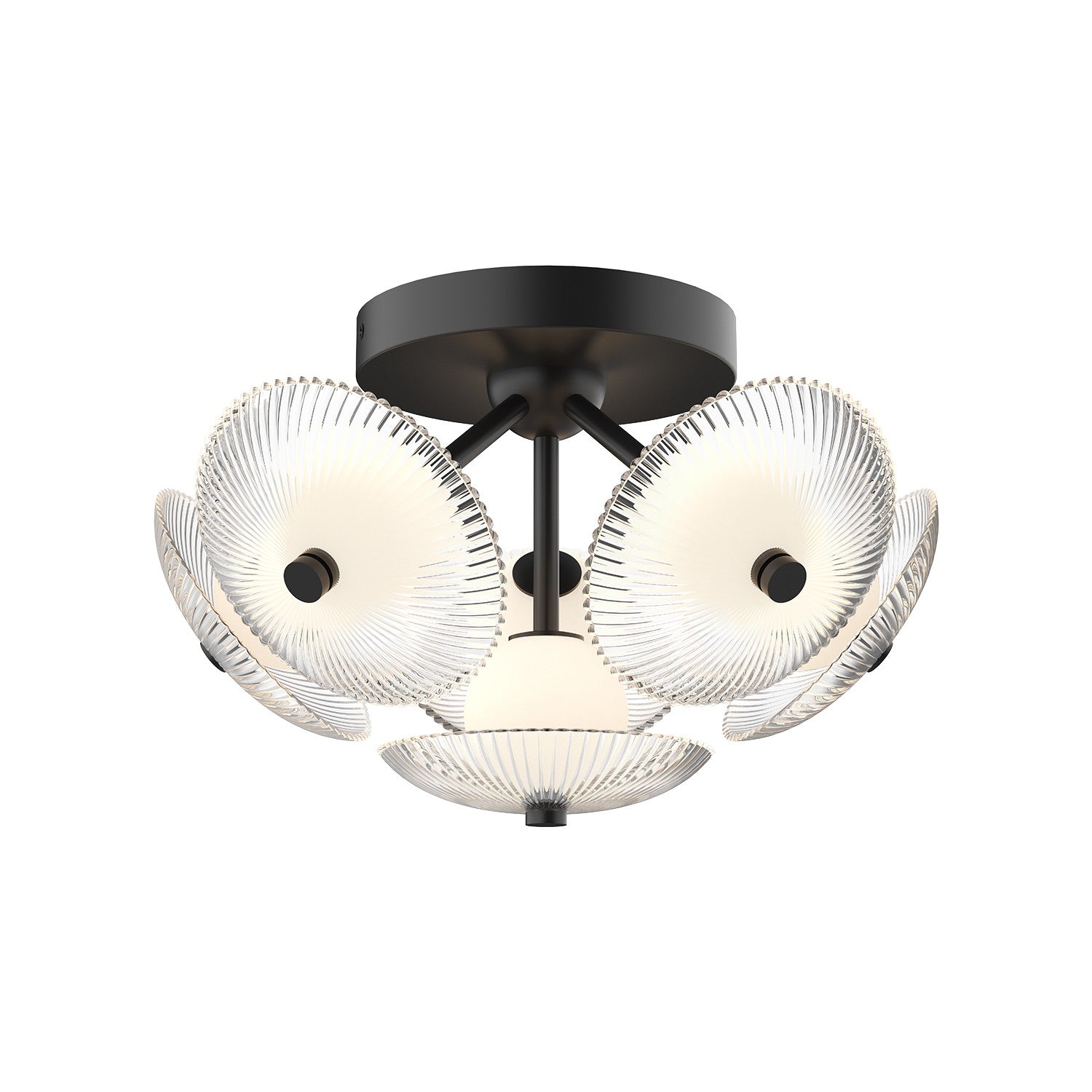 Alora Canada - LED Flush Mount - Hera - Matte Black/Clear Ribbed Glass- Union Lighting Luminaires Decor