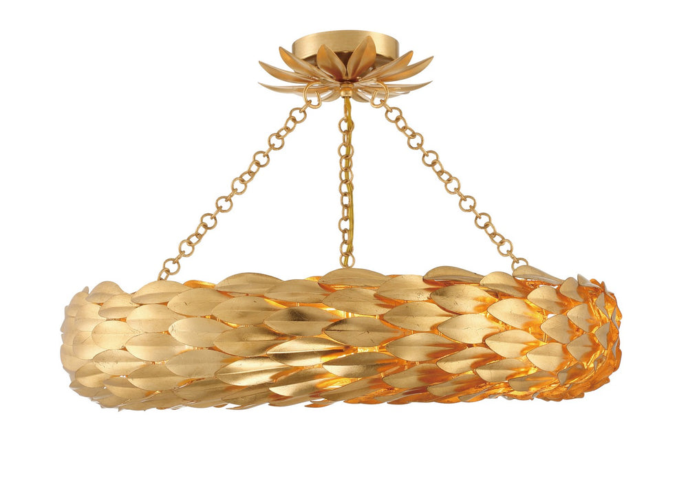 Crystorama - Six Light Semi Flush Mount - Broche - Antique Gold- Union Lighting Luminaires Decor