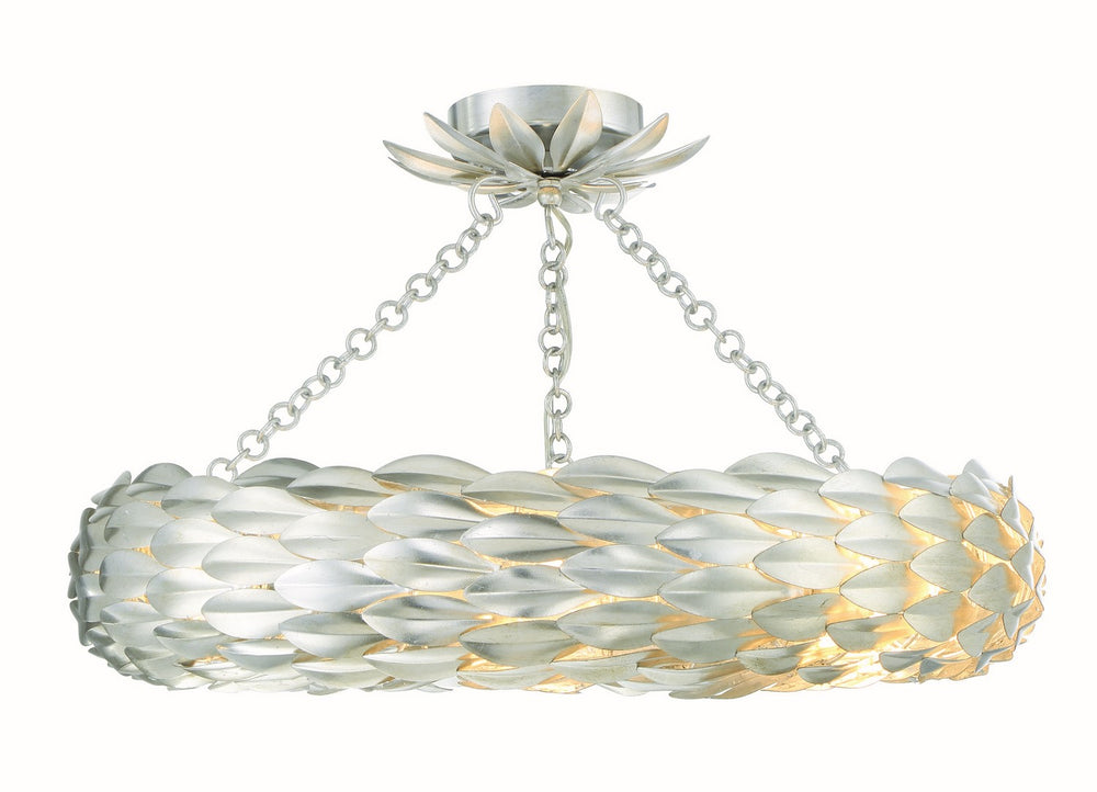 Crystorama - Six Light Semi Flush Mount - Broche - Antique Silver- Union Lighting Luminaires Decor