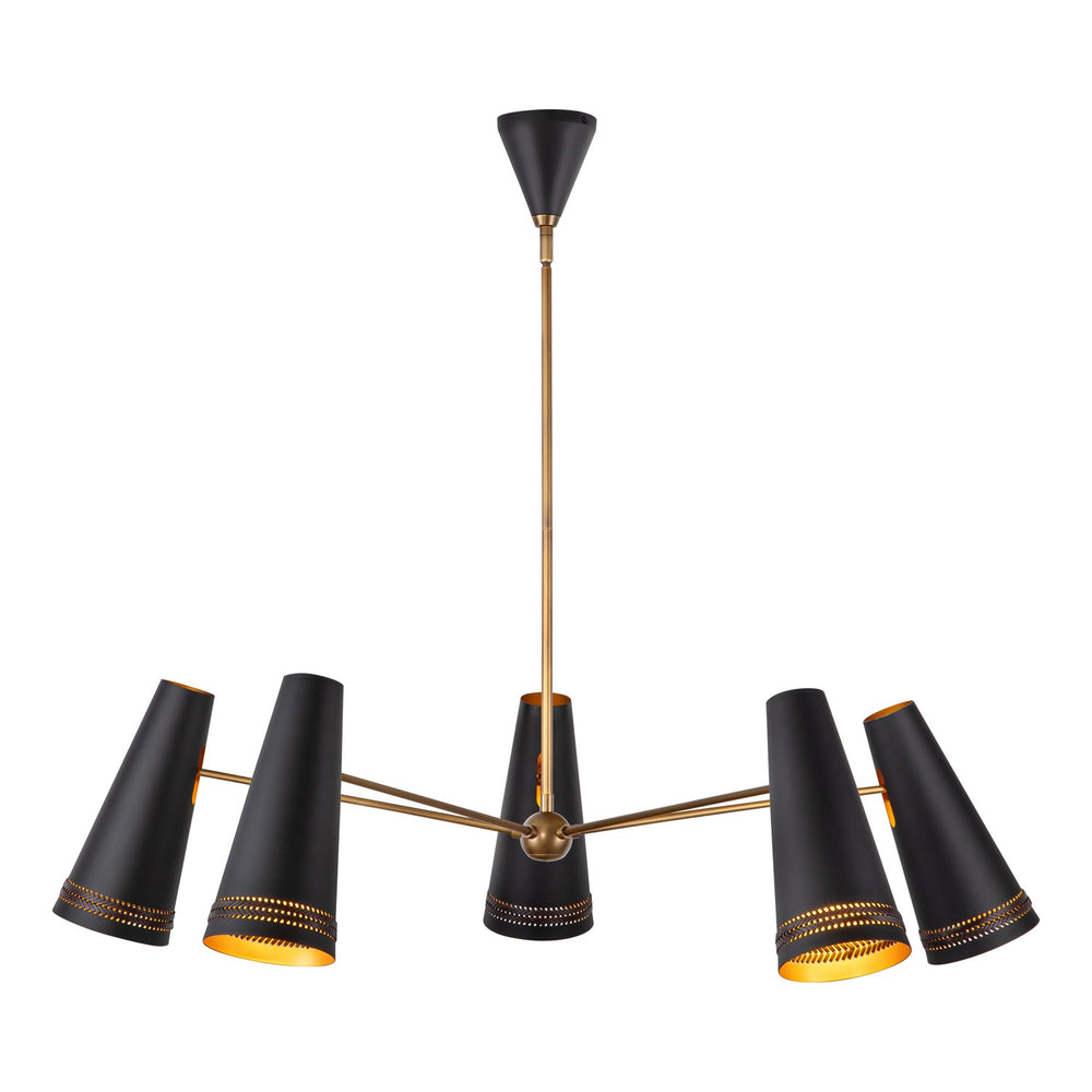 Alora Canada - Five Light Chandelier - Brickell - Matte Black/Hazelnut Leather- Union Lighting Luminaires Decor