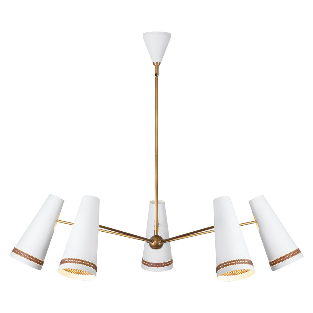 Alora Canada - Five Light Chandelier - Brickell - Matte White/Hazelnut Leather- Union Lighting Luminaires Decor