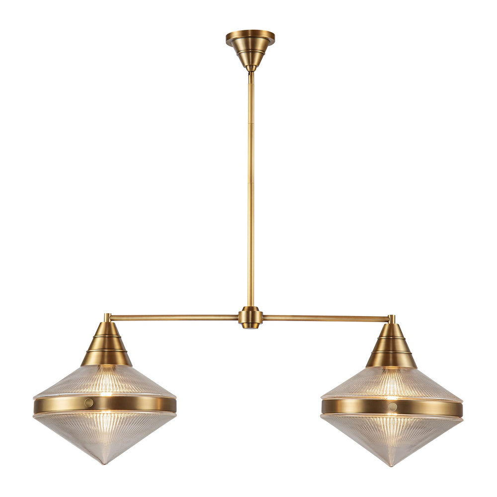 Alora Canada - Two Light Linear Pendant - Willard - Vintage Brass/Prismatic Glass- Union Lighting Luminaires Decor