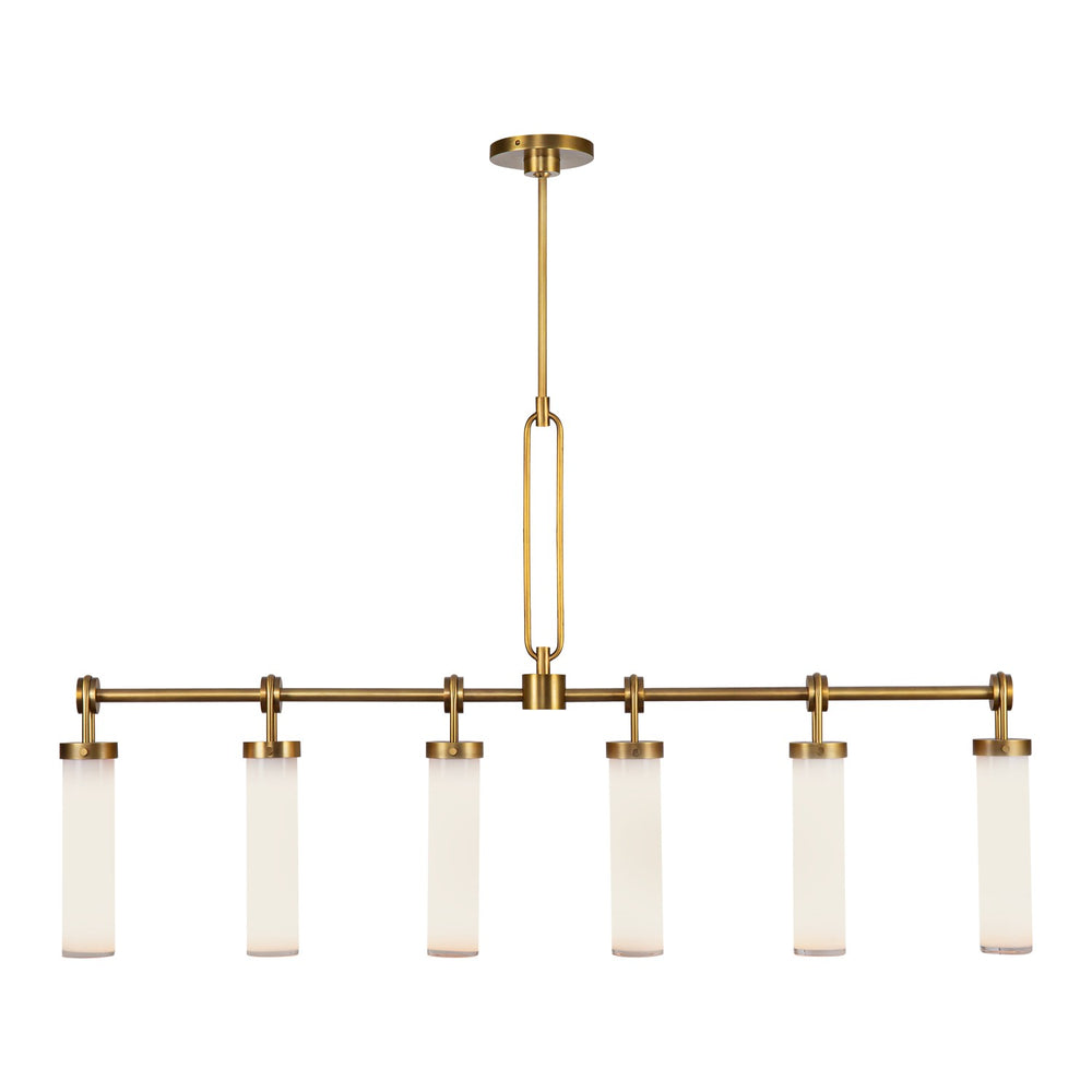 Alora Canada - Six Light Linear Pendant - Wynwood - Vintage Brass/Glossy Opal- Union Lighting Luminaires Decor