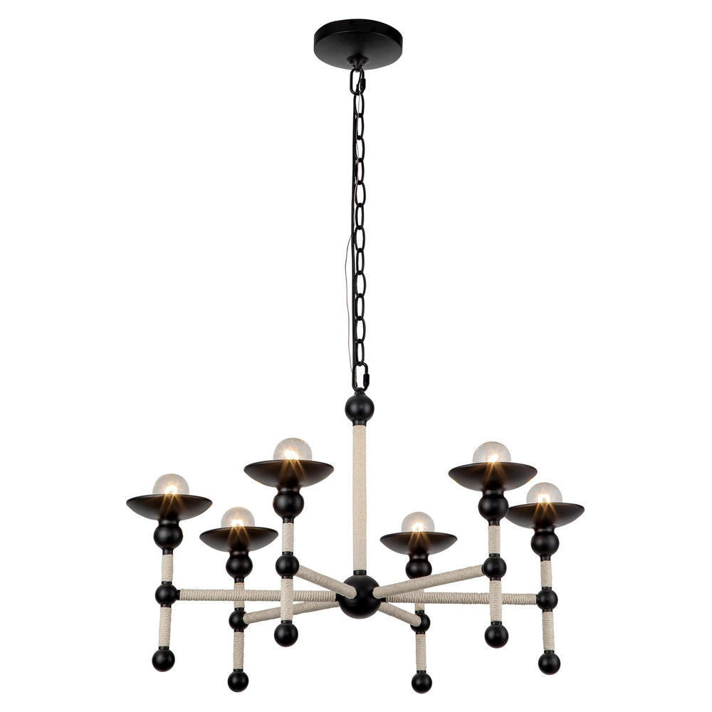 Alora Canada - Six Light Chandelier - Nadine - Matte Black/Natural Cotton- Union Lighting Luminaires Decor