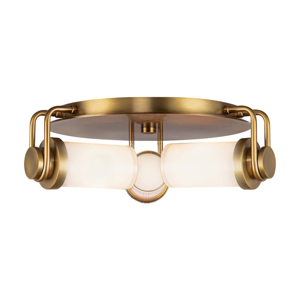 Alora Canada - Three Light Flush Mount - Wynwood - Vintage Brass/Glossy Opal Glass- Union Lighting Luminaires Decor