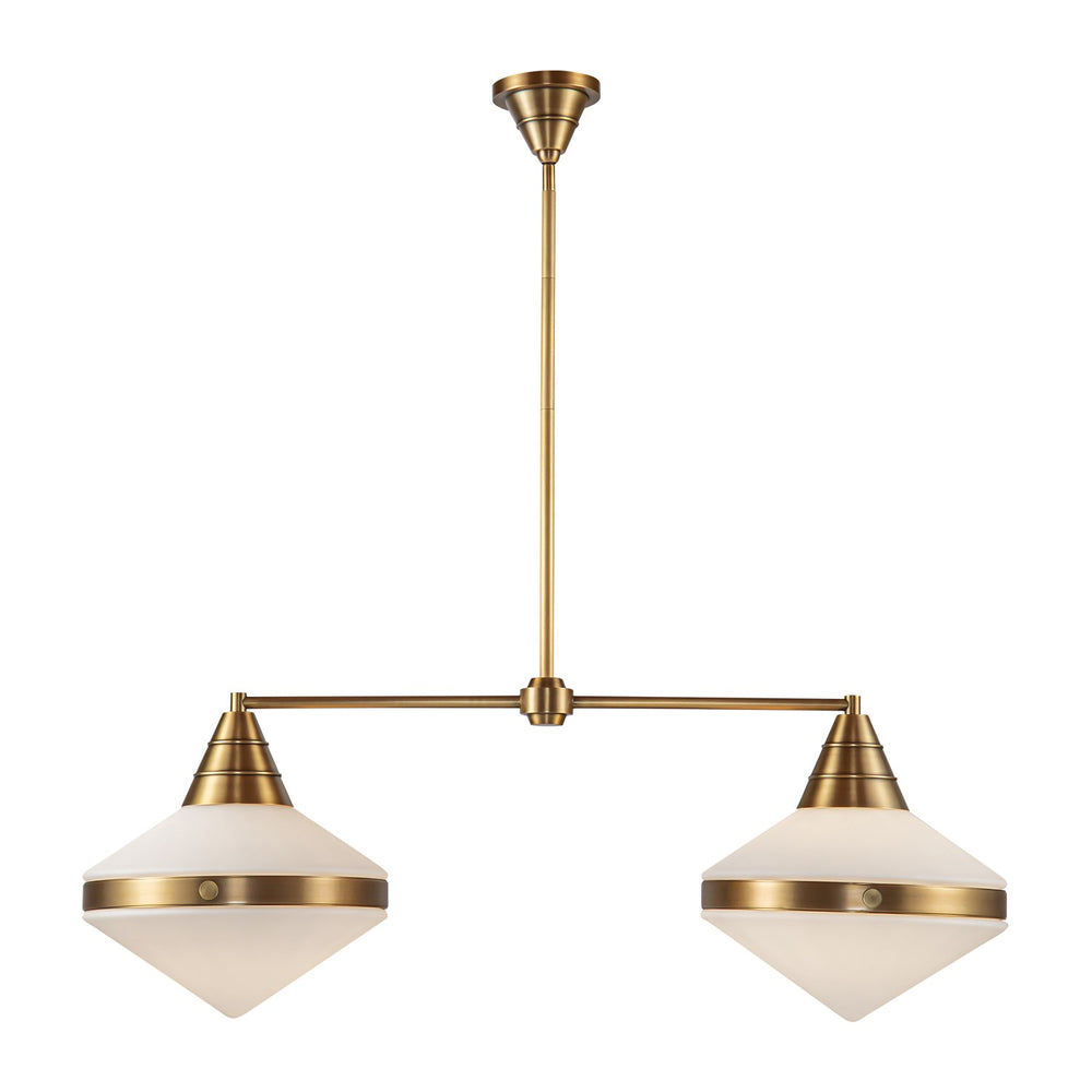 Alora Canada - Two Light Linear Pendant - Willard - Vintage Brass/Matte Opal Glass- Union Lighting Luminaires Decor