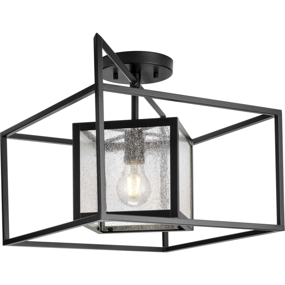 Progress Canada - One Light Outdoor Semi Flush Mount - Navarre - Matte Black- Union Lighting Luminaires Decor