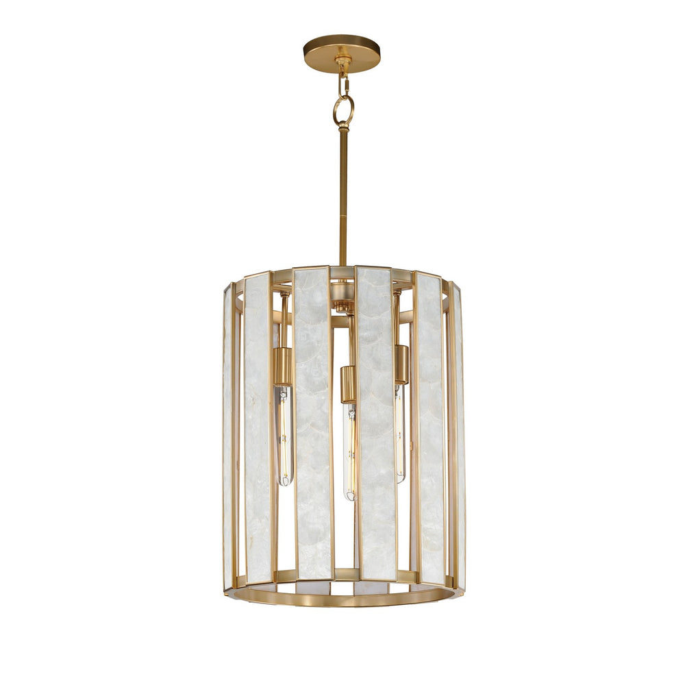Maxim - Three Light Foyer Pendant - Miramar - Capiz / Natural Aged Brass- Union Lighting Luminaires Decor