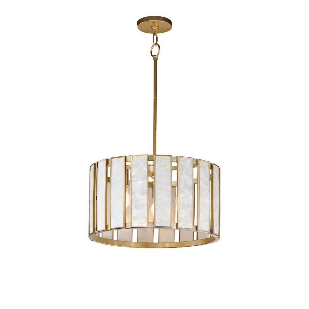 Maxim - Three Light Pendant - Miramar - Capiz / Natural Aged Brass- Union Lighting Luminaires Decor