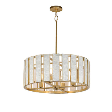 Maxim - Four Light Pendant - Miramar - Capiz / Natural Aged Brass- Union Lighting Luminaires Decor