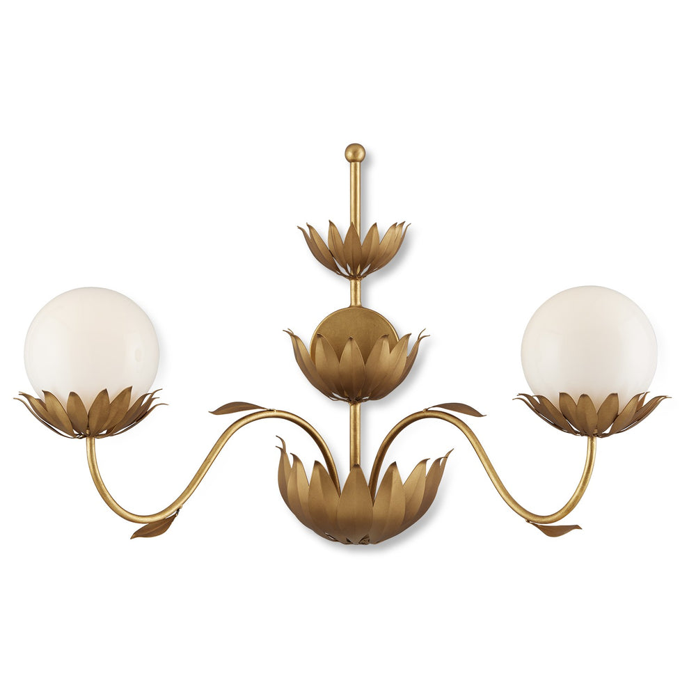Currey and Company - Two Light Wall Sconce - Mirasole - Contemporary Gold Leaf/Gold/White- Union Lighting Luminaires Decor