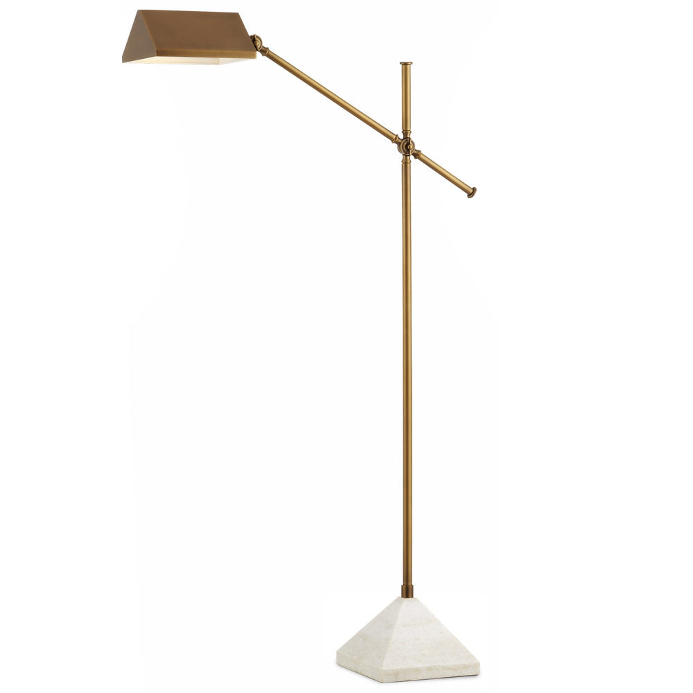 Currey and Company - One Light Floor Lamp - Repertoire - Antique Brass/White- Union Lighting Luminaires Decor