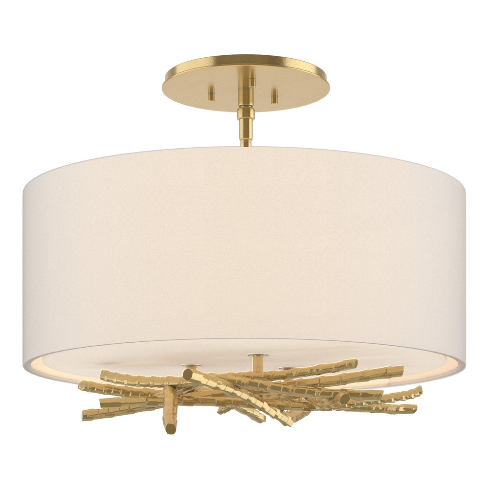 Hubbardton Forge - Three Light Semi Flush Mount - Brindille - Modern Brass- Union Lighting Luminaires Decor