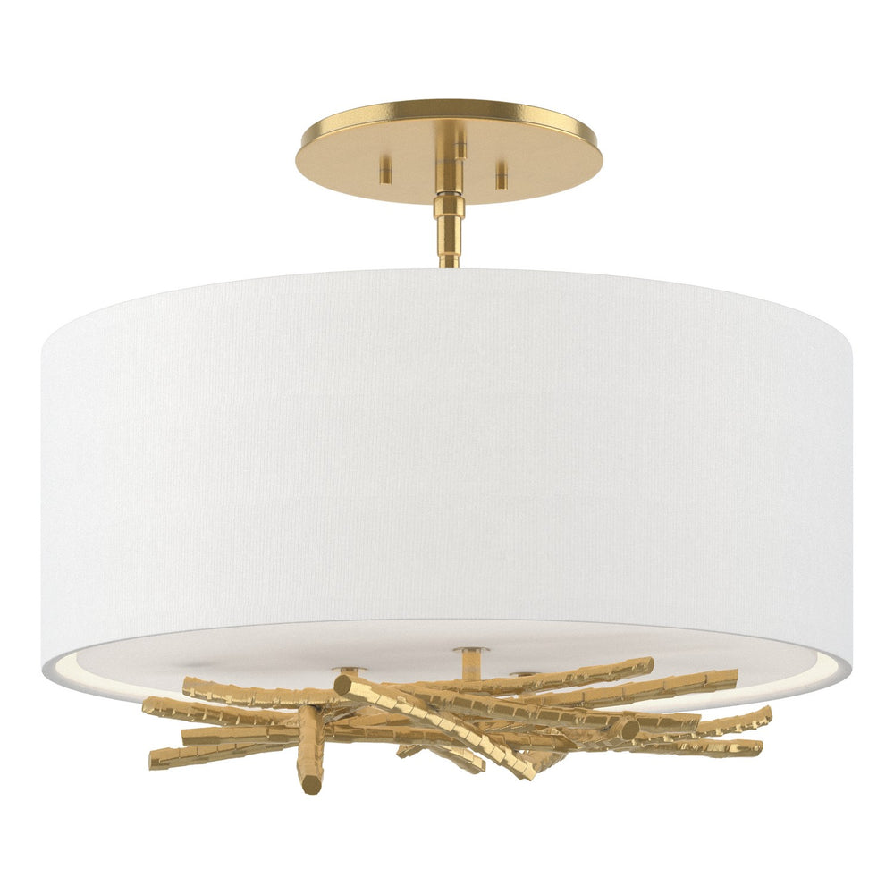 Hubbardton Forge - Three Light Semi Flush Mount - Brindille - Modern Brass- Union Lighting Luminaires Decor