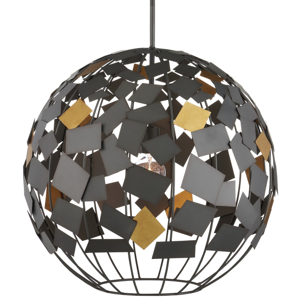 Currey and Company - One Light Chandelier - Moon Night Gray & Gold Orb Chandelier - Hiroshi Gray/Contemporary Gold Leaf- Union Lighting Luminaires Decor