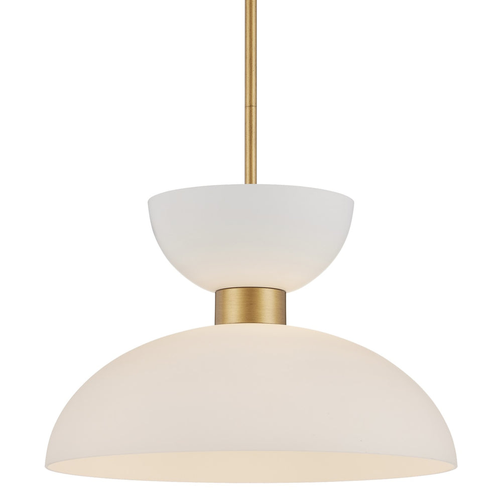 Currey and Company - One Light Pendant - Zevio White Pendant - Antique Brass/White/Opaque- Union Lighting Luminaires Decor