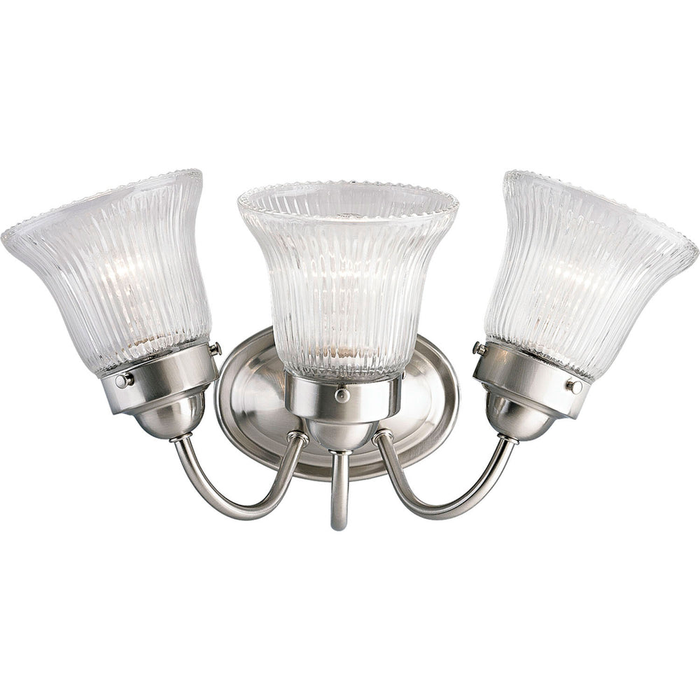 Progress Canada - Three Light Bath Bracket - Fluted Glass-Clear - Brushed Nickel- Union Lighting Luminaires Decor