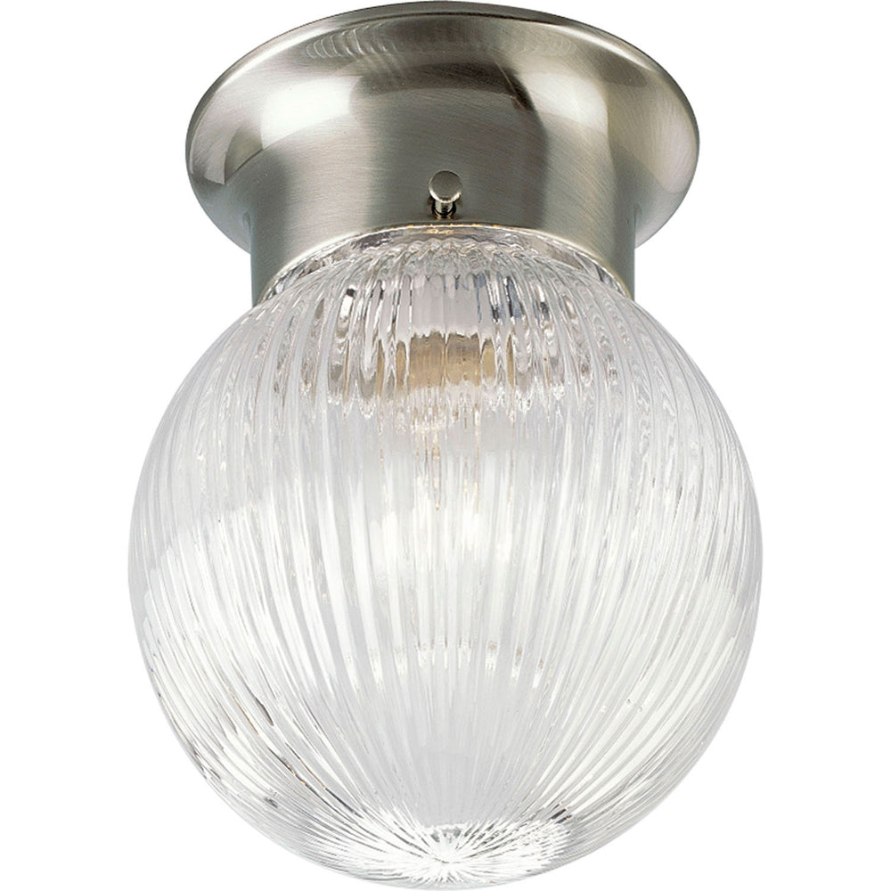 Progress Canada - One Light Flush Mount - Globe - Clear Ribbed - Brushed Nickel- Union Lighting Luminaires Decor